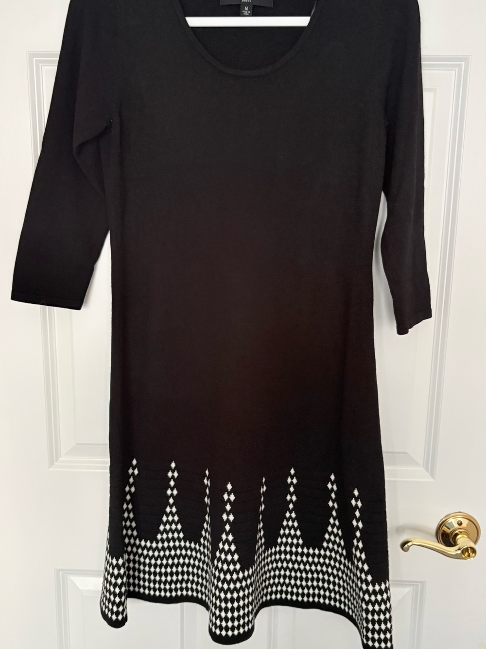 Nine West Black and White Patterned Women's Lightweight Sweater Dress